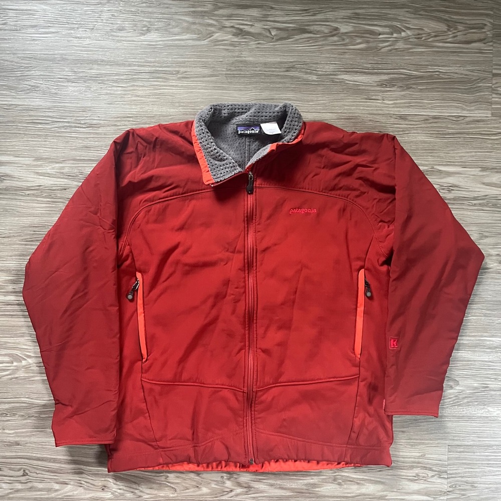 Vintage Patagonia R+ Regulator Softshell Jacket Men XL Red Full Zip Fleece Lined